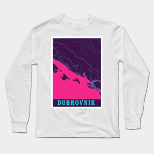 Dubrovnik Neon City Map Long Sleeve T-Shirt